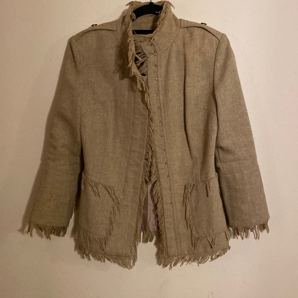 Vintage Gucci jeans tan/beige potato sack material blazer /jacket womans sizeS